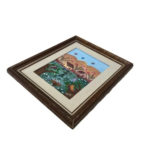 Original Folk Art/Painting/Acrylic on Canvas Picking up Cotton Signed